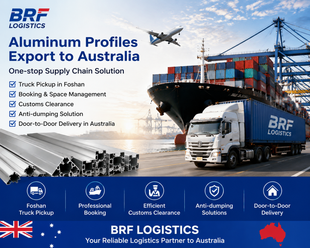 Expédition de profilés en aluminium de Foshan vers l'Australie