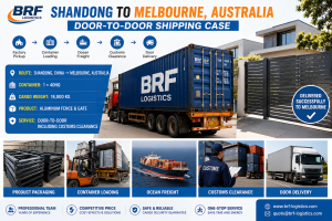 Tür-zu-Tür-Transport von Shandong nach Melbourne: Aluminiumzaun und -tor in einem 40HQ-Container
