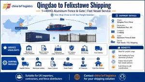 Transport vom Hafen Qingdao zum Hafen Felixstowe (Großbritannien): 1×40HQ-Container mit Aluminiumzäunen und -toren – Schnellfrachtdienst