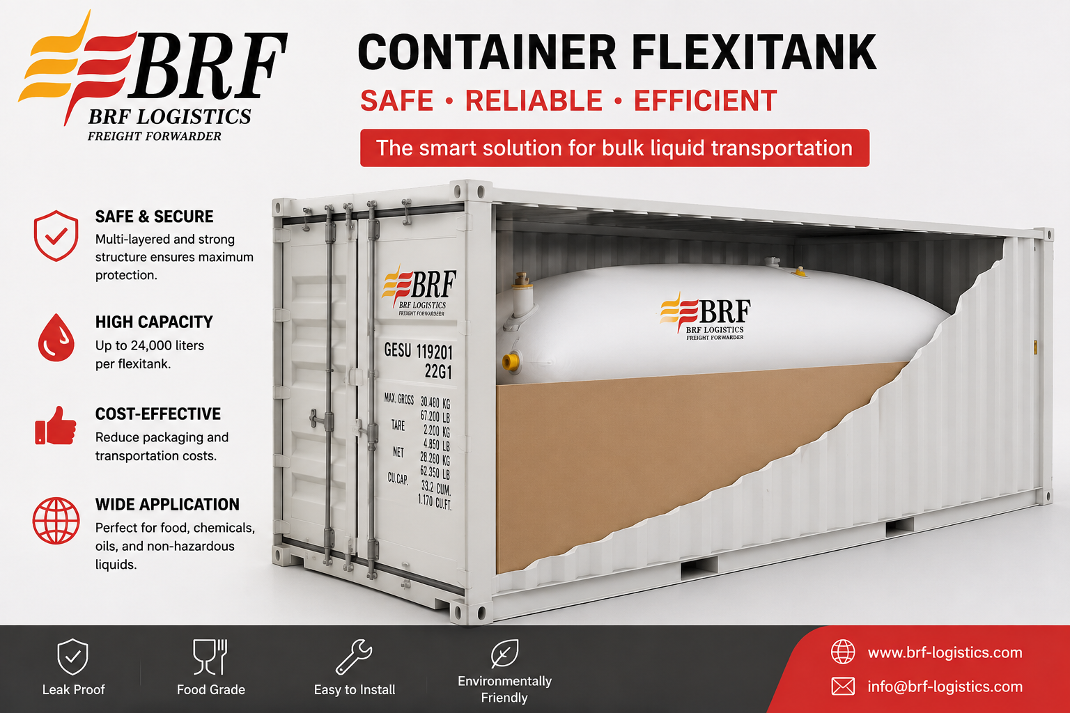 BRF Container Flexitank Efficient Bulk Liquid Transportation in a Standard Shipping Container